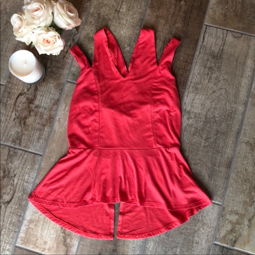 🍭Coral Peplum Top with Strappy Back tank